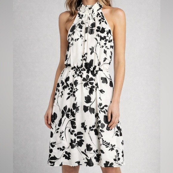 White House Black Market Dresses & Skirts - WHBM Floral Halter Neck Dress - Black and White